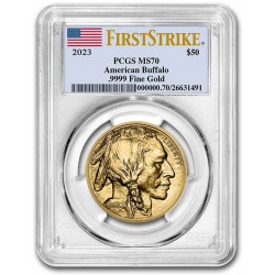 GOLD 1 oz GOLD US BUFFALO 2023 PCGS MS70 $50 First Strike