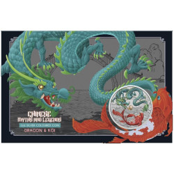 PM 1 oz silver DRAGON AND KOI 2023 $1 bu VIVID COLOURED in CARD CHINESE MYTHS & LEGENDS 