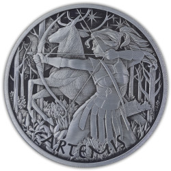 PM 5 oz silver GODS OF OLYMPUS 2023 ARTEMIS ANTIQUED $5 MINTAGE 50 !