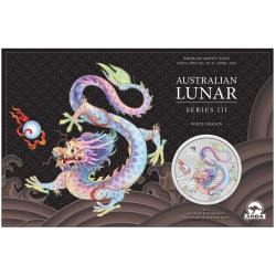 Melbourne Money Expo ANDA Special Australian Lunar Series III 2024 Year of the Dragon 1oz Silver Yellow Coloured Coin in Card