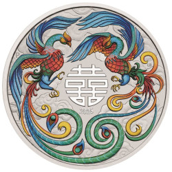 PM 1 oz silver DOUBLE PHOENIX 2025 COLOURED $1 bu CHINESE MYTHS & LEGENDS