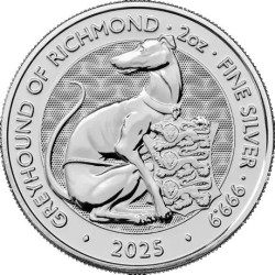 UK 2 oz silver Tudor Beasts GREYHOUND OF RICHMOND 2025 BU £5